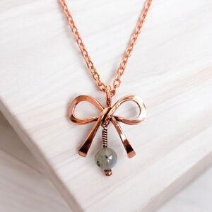 Labradorite Necklace Jewelry Women Ribbon Copper Crystal Stone Bead Handmade Art